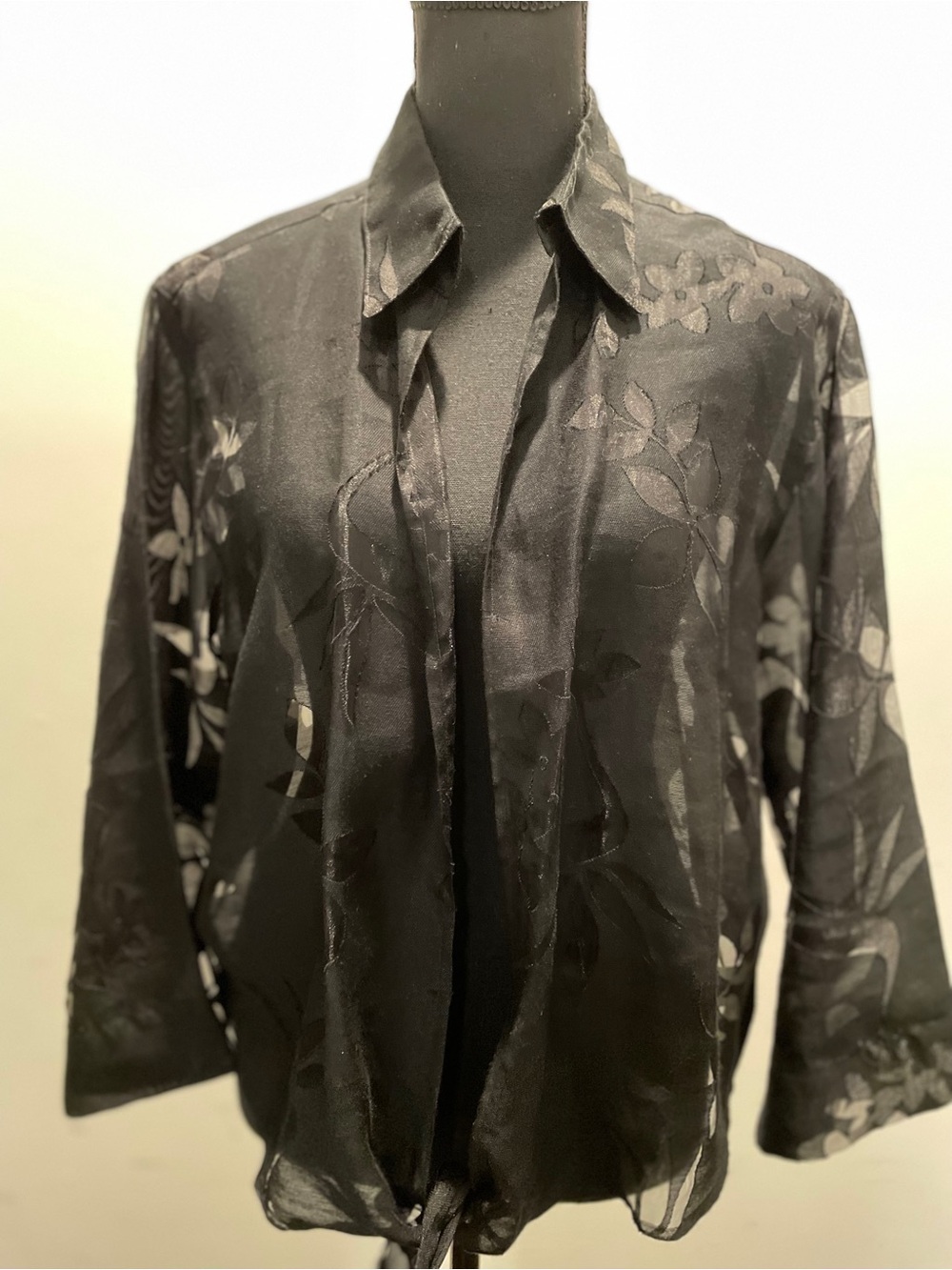 Banana Bay Open Tie Front Blouse Size XL Black Whimsigoth Vintage 90s Inspired